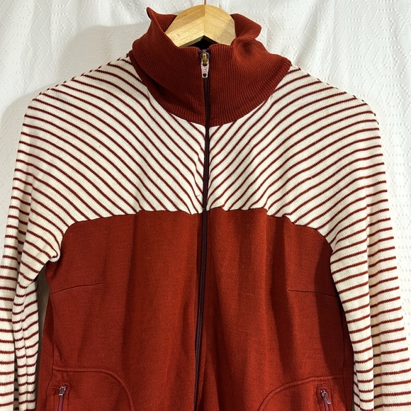 Vintage 70s zip Up Striped Women's large Retro Casual Rust - Picture 2 of 8